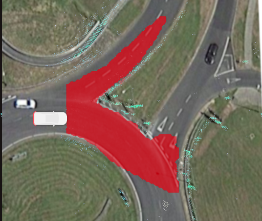 Satellite view with radar-derived freespace polygon overlaid