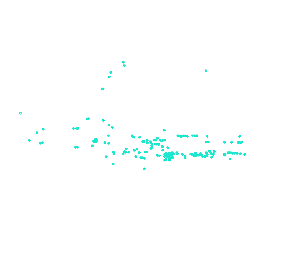 Side-elevation radar point cloud, Ground Detection on: a continuous ground line and the digger resolved